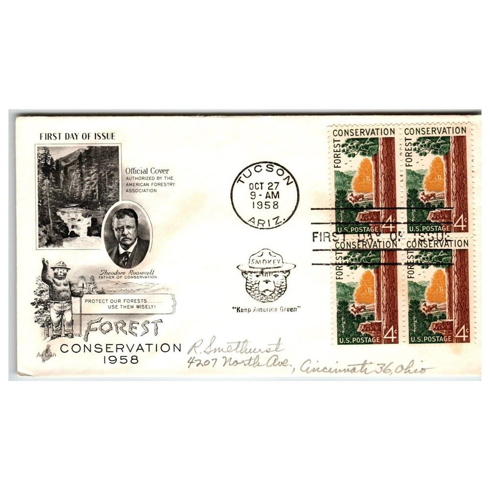 Scott #1126 1958 Forest Conservation First Day Cover FDC Artcraft Smokey Bear